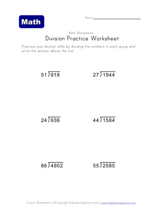 Long Division Worksheet 1 | All Kids Network