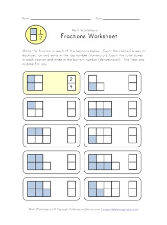 beginner fractions worksheet