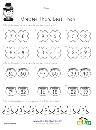 st patrick's day greater less than coloring worksheet