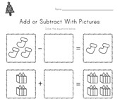 free printable worksheets for kindergarten christmas Christmas Addition and Subtraction Drawing Worksheet