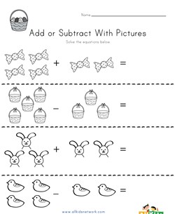 Easter Addition and Subtraction with Pictures Worksheet