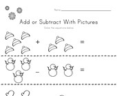 worksheet winter activities Winter Addition and Subtraction with Pictures Worksheet