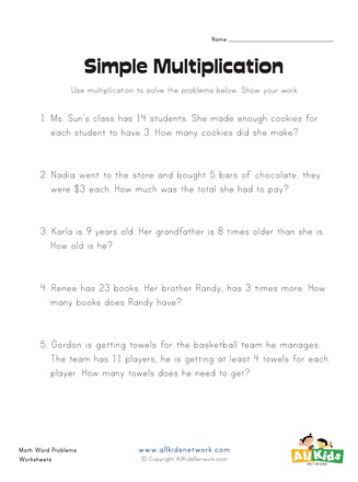 simple multiplication word problems worksheet all kids network