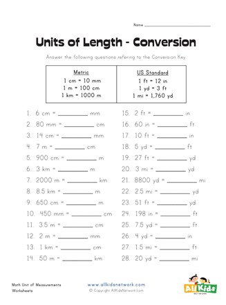 Converting Units Of Length Worksheet All Kids Network