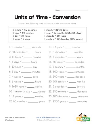 converting units of time worksheet all kids network