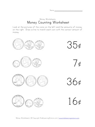 counting money worksheet one of four all kids network