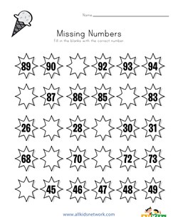 Summer Missing Numbers Worksheet