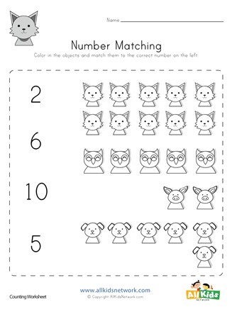 Animal Number Matching Worksheet | All Kids Network