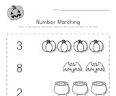 halloween reading worksheets for kindergarten Halloween Number Matching Worksheet
