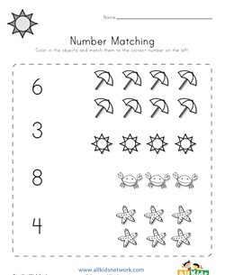 Summer Number Matching Worksheet