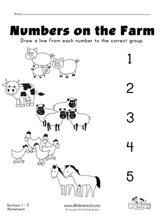 Farm matching numbers worksheet | All Kids Network