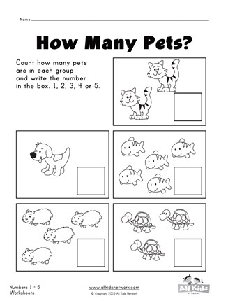 Pets counting practice worksheet | All Kids Network
