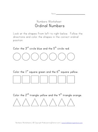 Printable Ordinal Numbers Chart