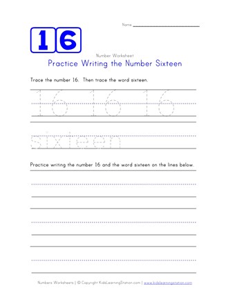 Writing Number Sixteen 16