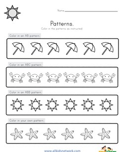 Summer Color the Patterns Worksheet