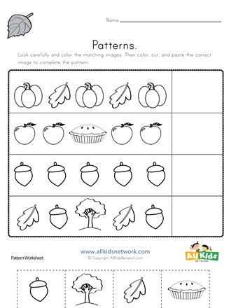 Fall Cut and Paste Patterns Worksheet | All Kids Network