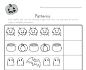 halloween reading worksheets for kindergarten Halloween Cut and Paste Patterns Worksheet