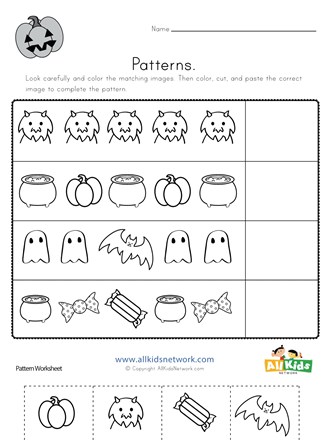 Halloween Cut And Paste Patterns Worksheet All Kids Network