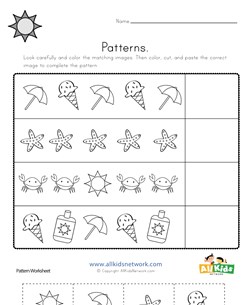 Summer Cut and Paste Patterns Worksheet