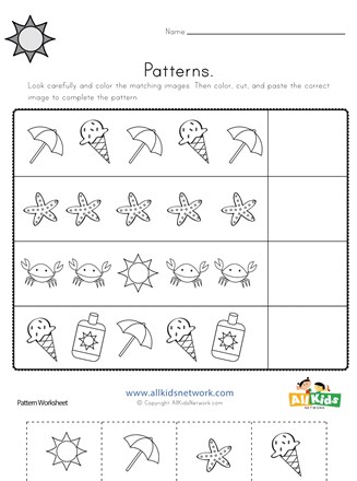 summer cut and paste patterns worksheet all kids network