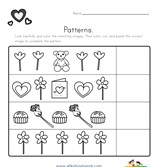Valentine's Day Cut and Paste Patterns Worksheet