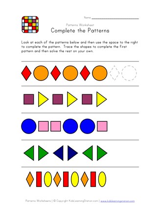 Complete the Patterns - Worksheet 1 | All Kids Network