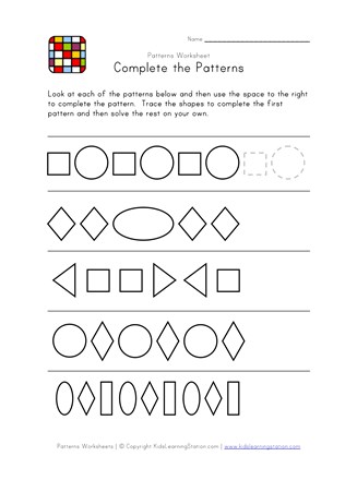 complete the patterns black and white worksheet 2 all kids network