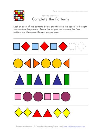 complete the patterns worksheet 3 all kids network