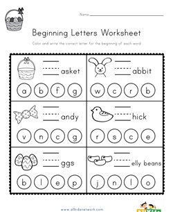 Easter Beginning Letters Worksheet