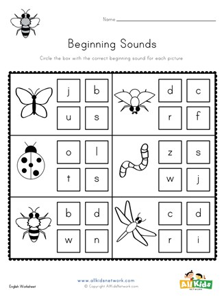 bug beginning sounds worksheet all kids network