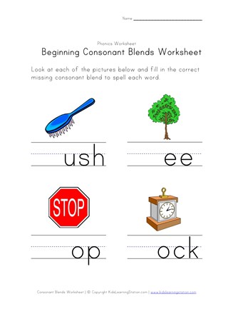 beginning consonant blends worksheet three of four all kids network