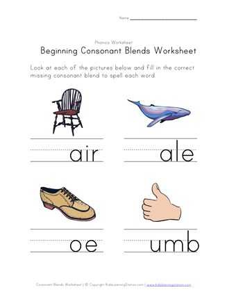 beginning consonant blends worksheet 4