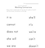 contraction matching worksheet