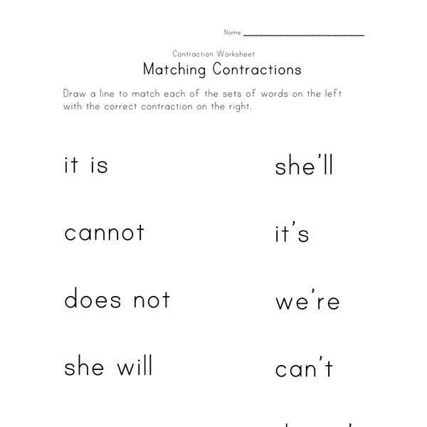 Worksheet Contraction Worksheets contractions worksheets all kids network