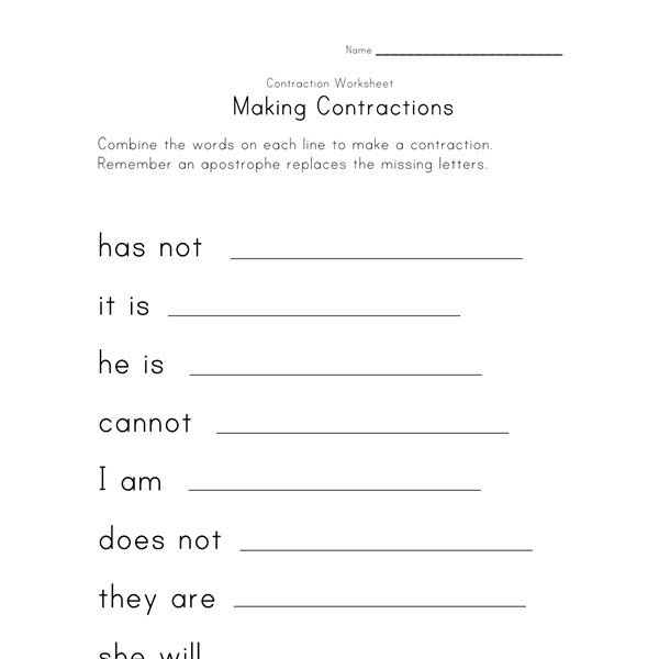 Worksheet Contraction Worksheets contractions worksheets all kids network