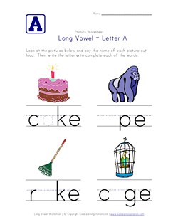 long vowel a worksheet