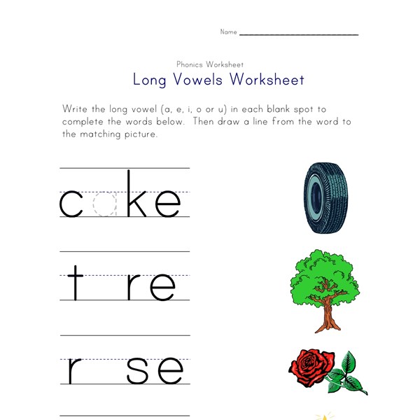 Long Vowel Matching Worksheet - A, E I and O | All Kids Network