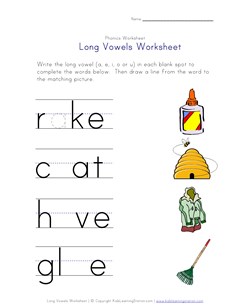 long vowels a, i, o and u worksheet