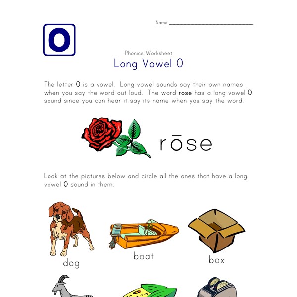 sound long worksheet o printable Worksheet Long Vowel  Kids  Network All O Sounds