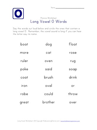 long vowel o words worksheet all kids network