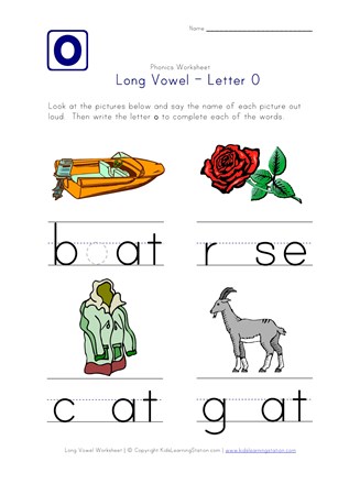 long vowel o worksheet