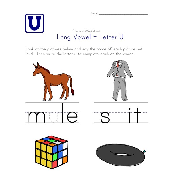 Long Vowel U Words Worksheet