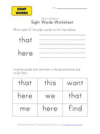 sight words that here