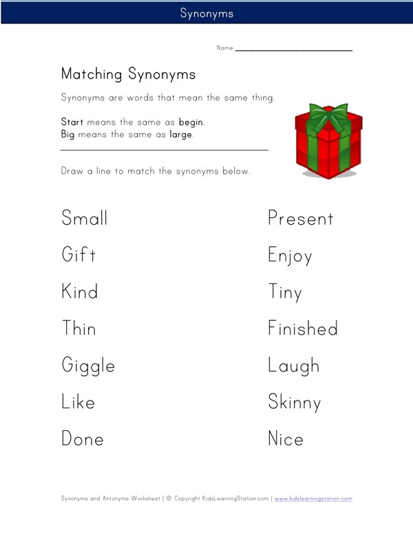 Matching Synonyms Worksheet All Kids Network