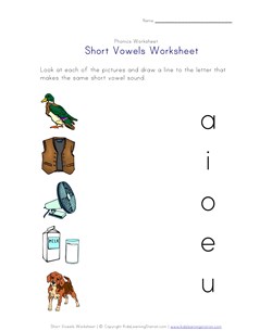short vowel matching worksheet