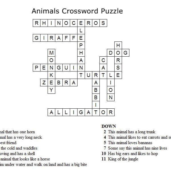 Kids Crossword Puzzles - Print your Animals Crossword Solution puzzle | All  Kids Network