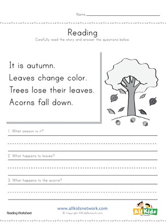 Autumn Reading Comprehension Worksheet | All Kids Network