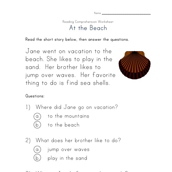 Beginner Reading Comprehension Worksheet At the Beach All Kids Network