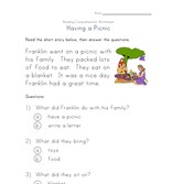 reading comprehension worksheet - having a picnic