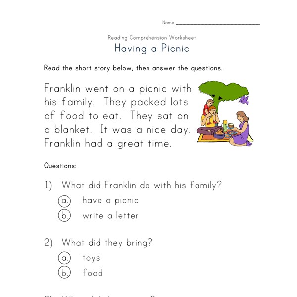 Beginner Reading Comprehension Worksheet - Having a Picnic | All Kids
